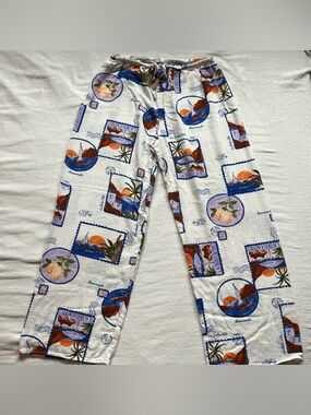 Label of Love White La Dolce Vita European Summer Postcard Print Wide Leg Pants